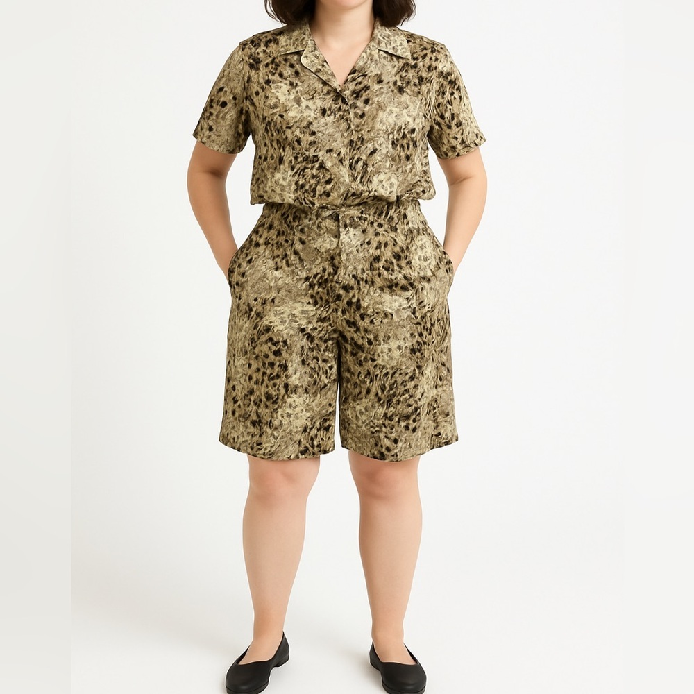 Vintage Floral Matching Blouse & Shorts Set